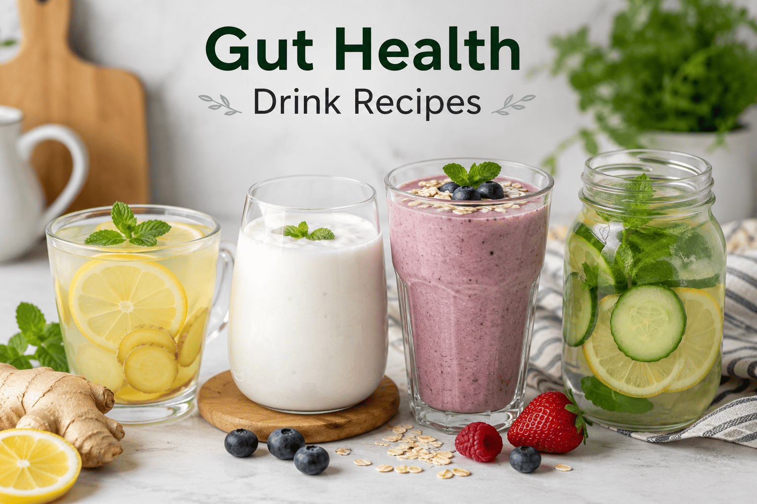 Gut health drink recipes with homemade smoothies and infused drinks