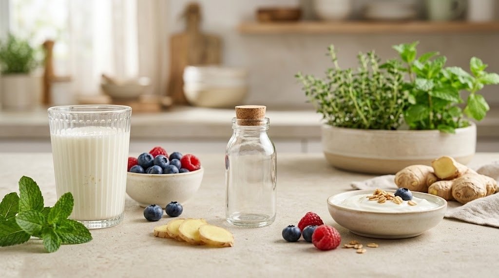 Probiotic shots for gut health with kefir and berries